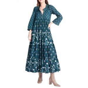 RO'S GARDEN Sonia Long Sleeve Maxi Dress in Green Indira Size Small